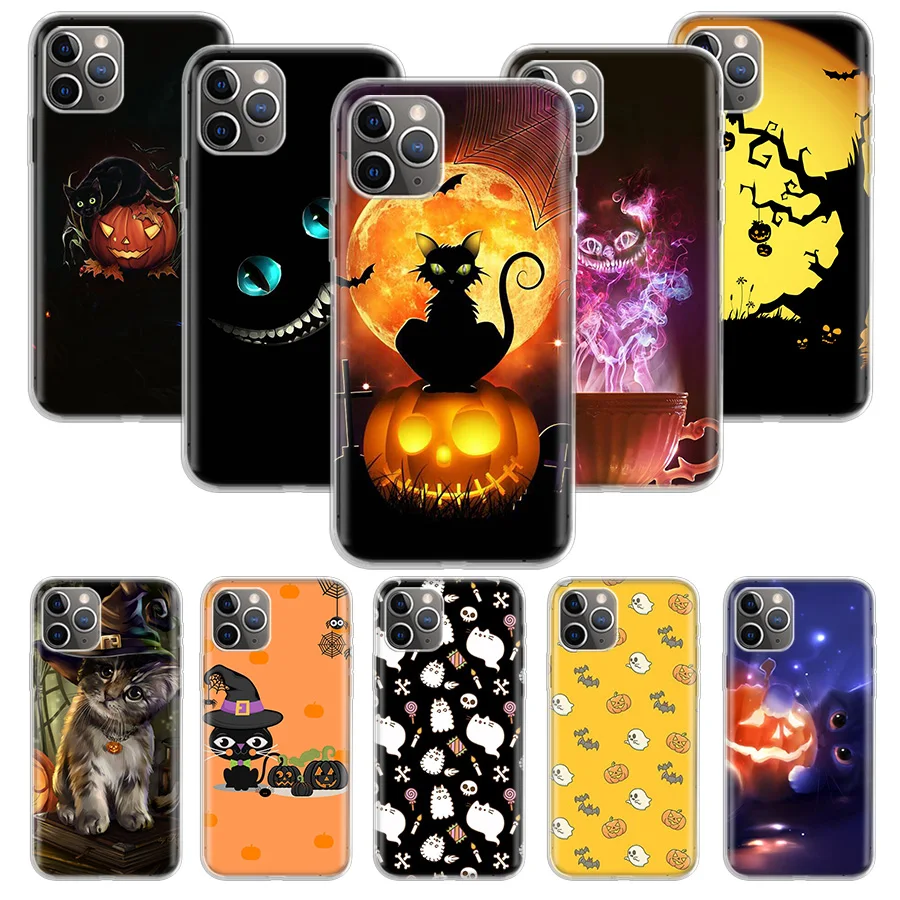Крутой мягкий чехол с котом на Хэллоуин для Apple iPhone 11 13 12 Pro XS Max XR X 7 8 6 6S Plus Mini 5 5S SE