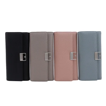 

2020 Fashion Womens Wallets Simple Zipper Purses Black Blue Gray Long Section Clutch Wallet Soft PU Leather Money Bag