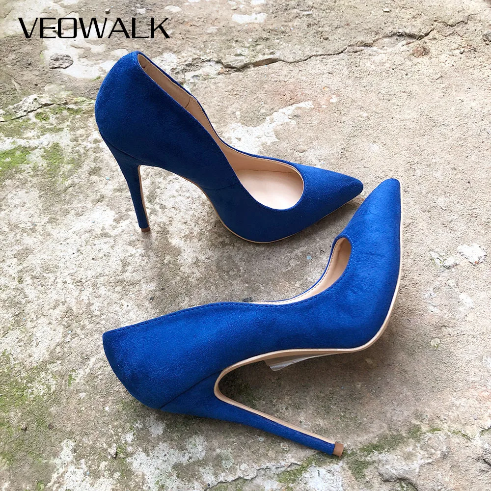 Женские Классические замшевые туфли Veowalk синие элегантные вечерние лодочки на