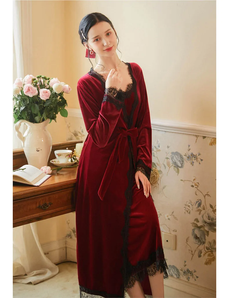 Velvet Women's Robes Set Night Dress 