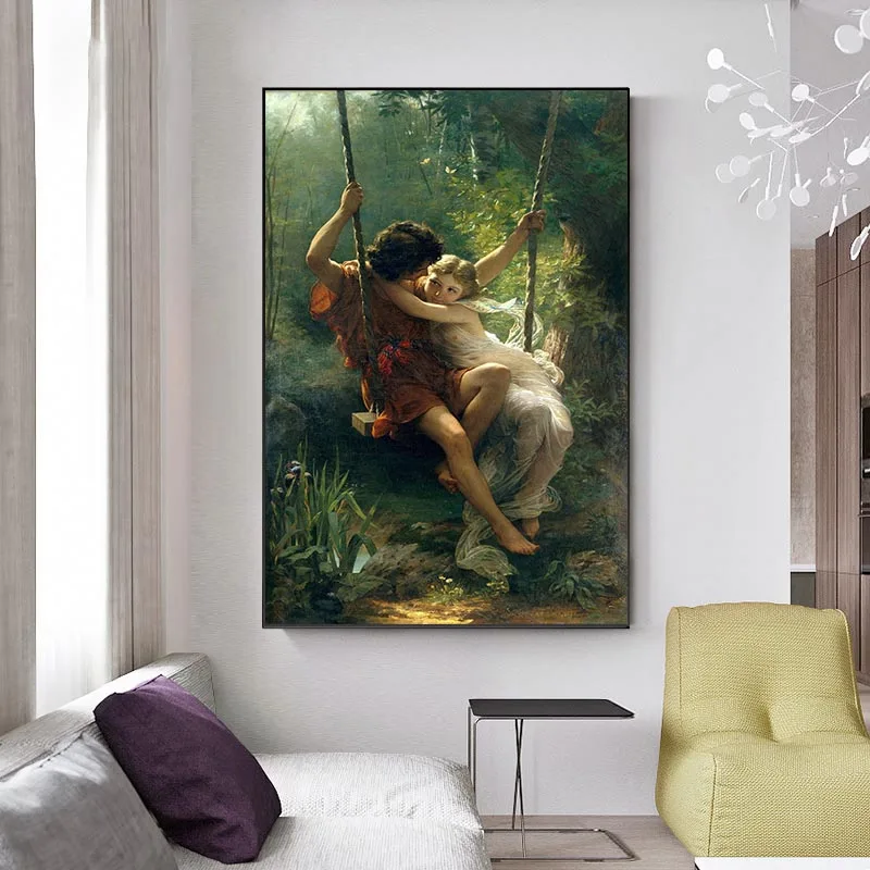 

Pierre Auguste Cot Famous Oil Painting Reproduction on Canvas Poster Print Wall Picture for Living Room Home Decor Spring Swing