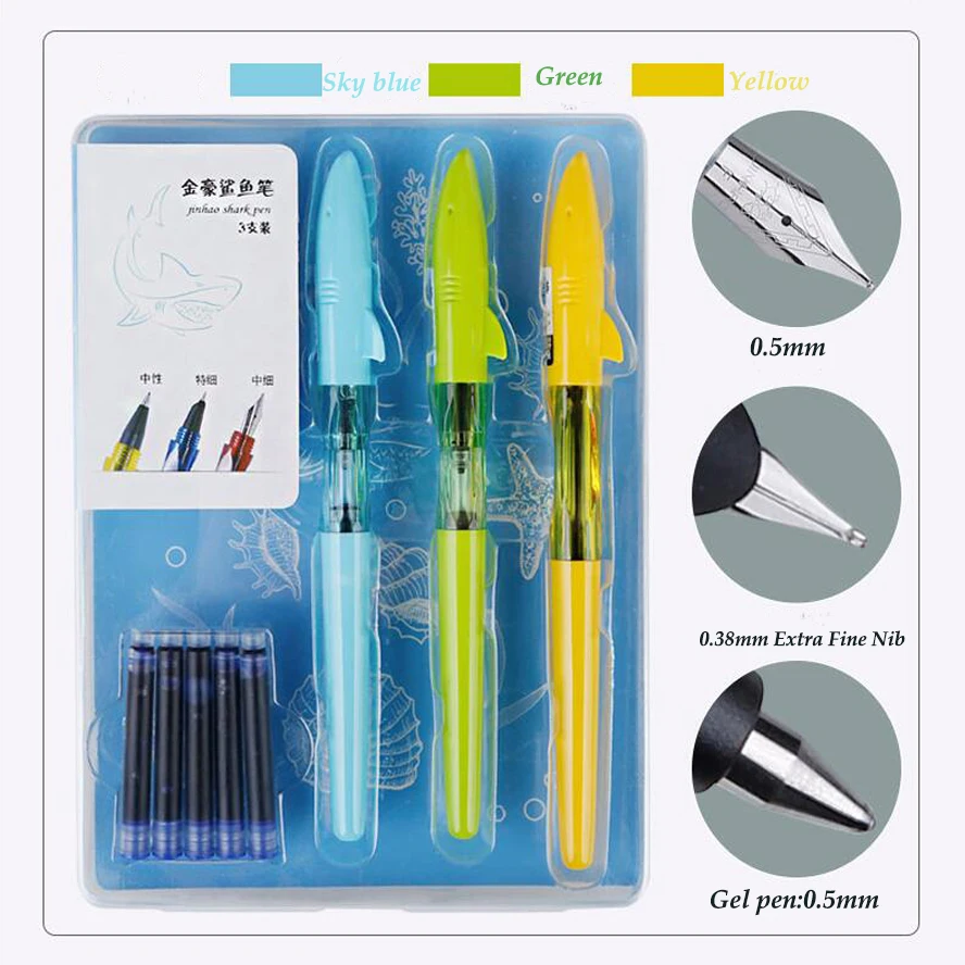 3 шт. в наборе, высокое качество, перьевая ручка Jinhao Shark, 0,5 мм, чернильные ручки для письма, гелевая ручка, школьные принадлежности, papelaria