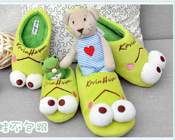 

F Children'S Home Cotton Slippers Cover Heel Parent Child Frog Non Slip Padded Shoes Women'S Mom Sandals Cartoon Toddler Warm