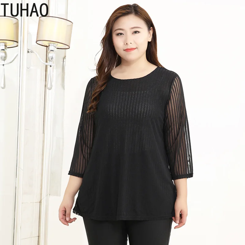 TUHAO на осень и весну для офиса блузки рубашки черные элегантные 10XL 8XL 6XL размера
