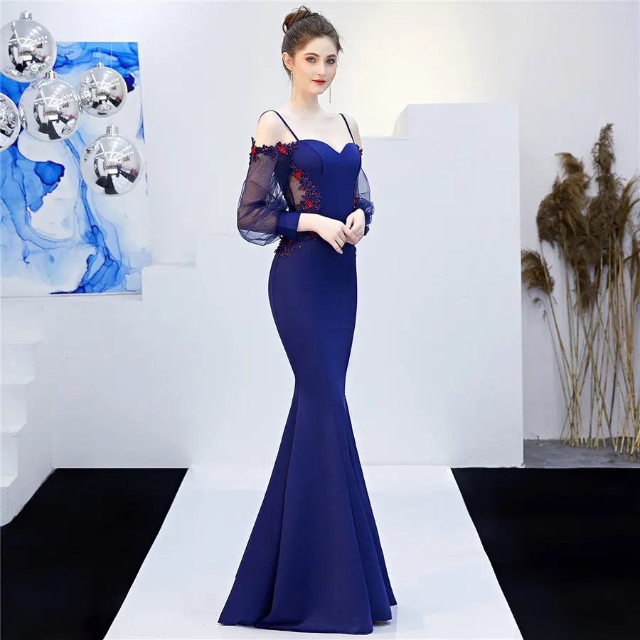 Вечернее платье русалки с вырезом лодочкой размера плюс Robe De Soiree DX268-2 с длинным рукавом женское вечернее платье сексуальные строгие платья