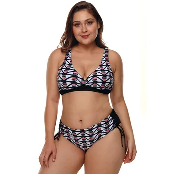 

Pa meng Printed Bikini Adjustable Thick Strap V-neck Sleeveless Triangular Plus-sized Split Type Swimwear 410777