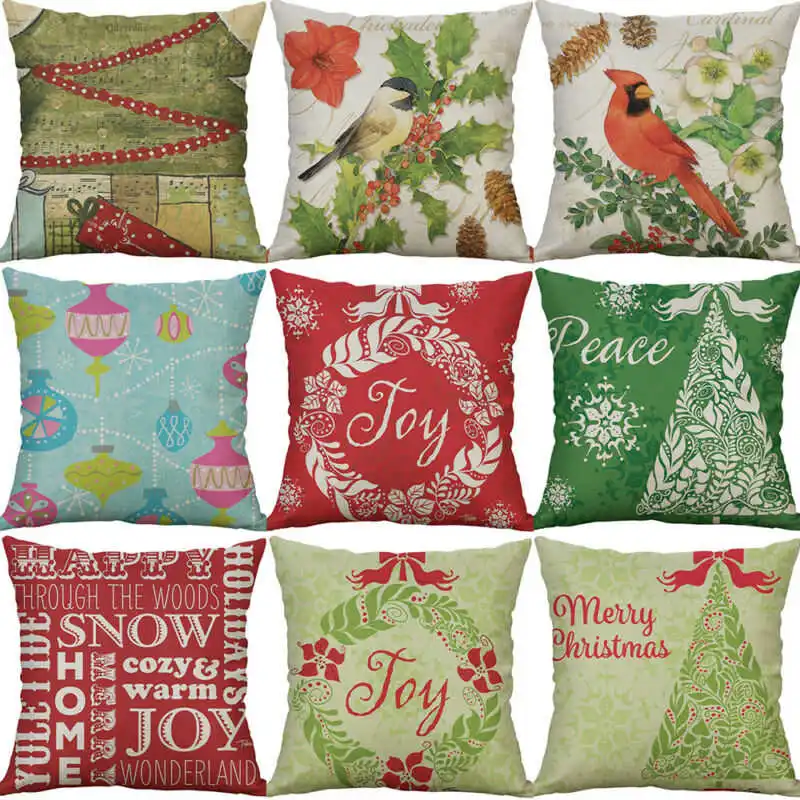

Case Pillow Cushion Cotton Snowflake Linen Home 18\" Cover Print Christmas Decor