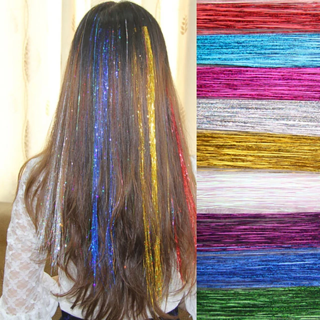 Wholesale 48 Hair Tinsel Shiny Hair Tinsel Extensions Colored Party  Highlights Glitter Extensions Multi Colors Hair From malibabacom