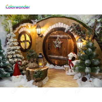 

Merry Christmas Wooden Door Winter Snow photography Backdrop Background Decor Photocall Backdrop Photo Studio Banner
