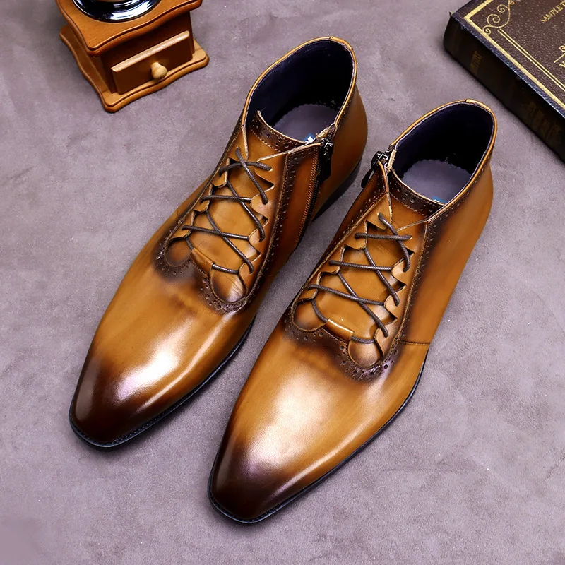 

Genuine Leather MEN'S Short Boots High Shoes Casual MEN'S Leather Shoes Korean England Men High Shoes Boots