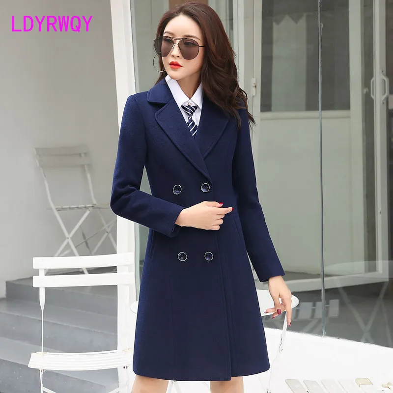 2019 winter female Korean version of woolen coat Formal  Regular  Double Breasted  Turn-down Collar  Solid  Regular