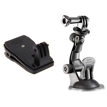 

360 Angle Rotary Backpack Rucksack Hat Clip Clamp Mount with Sports Suction Mount Tripod + Installation Screw Black