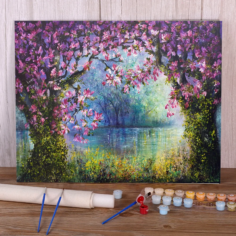 

Natural Scenery Magnolia Spring DIY Paint By Numbers Complete Kit Oil Paints 50*70 Canvas Pictures Decorative Handiwork