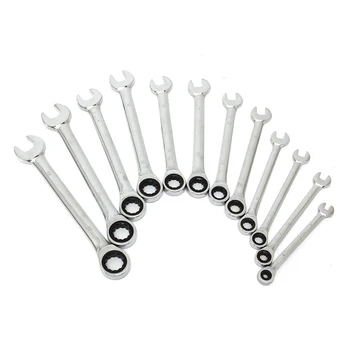 

12pcs Metric Combination Open End Repair Tools Wrench Set Handle Home Ratchet Car Auto Universal Spanner Ring Fixed Head