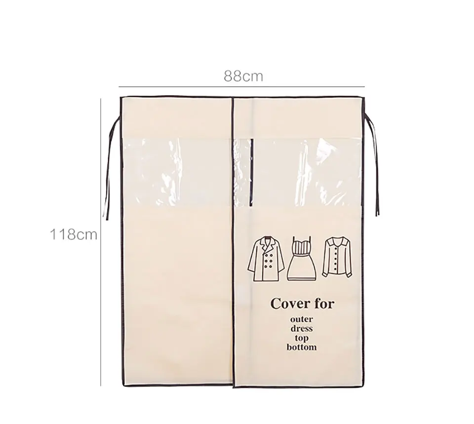 Non-woven Coat Dust Proofing Cover For Home Wardrobe Hanging Overcoat Clothing Cover Suits Pocket Storage Bags Closet Organizer