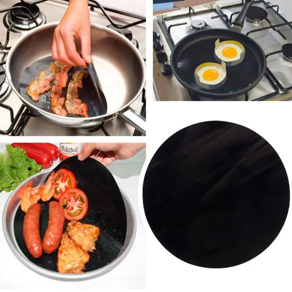 24cm Pan Mat Heat Resistant Frying Pan Round Liner Sheet Non-stick Mat Cooking Sheet Pad Reuseable Kitchen BBQ Baking Mats