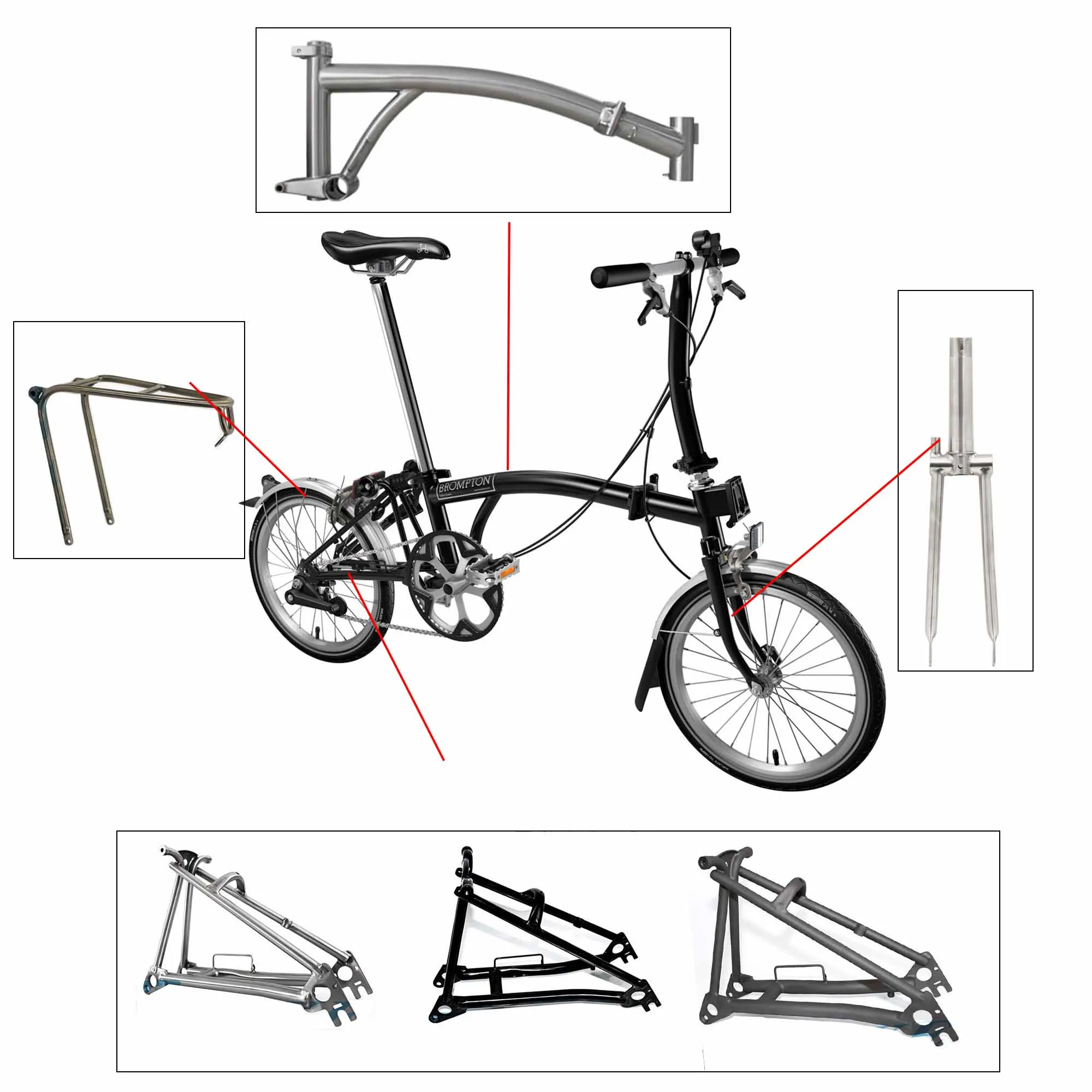 

Aceoffix Bike Frame For Brompton Bicycle Front Fork Titanium Alloy Rear Racks Frame