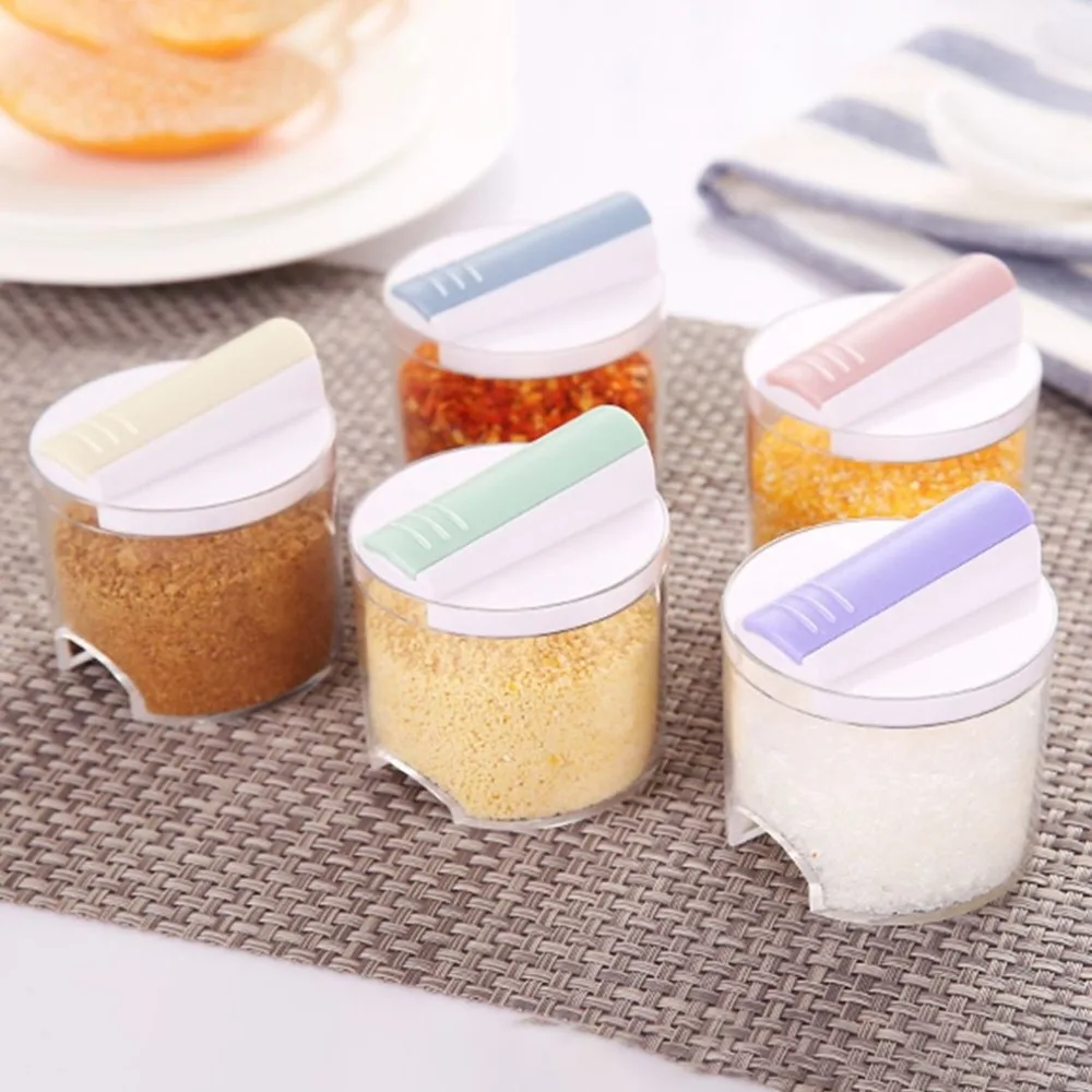 5Pcs Stackable Seasoning Tanks Set Healthy Food Grade PP Kitchen Seasoning Boxes Seasoning Pots Salt Pepper Sugar Shaker