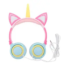 Funny Kids Headphone Led Light Unicorn Wired Headphones Girl Gamer PC Earphone Foldable Music Gaming Overear Headset Auriculares