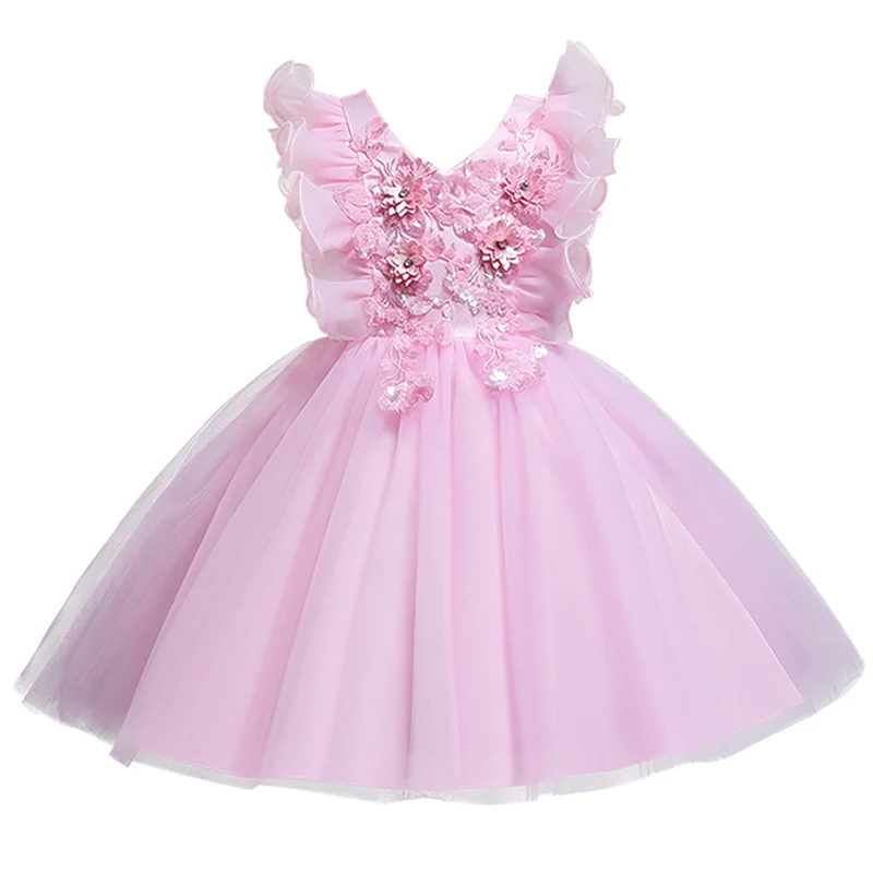 Baby Girls Flower Vintage Embroidery Dress New Summer Tutu Party Elegant Wear Princess Dress
