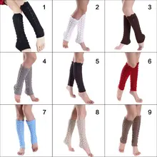 Женские Ажурные вязаные сапоги с имитацией кружева; однотонные гетры до колена с волнистой отделкой; эластичные носки