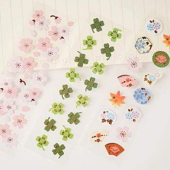 

Japanese Style Art Bronzing Hand Bill Sticker Feather Cherry Clover DIY Photo Album Decals Journal Diary Scrapbooking Stickers
