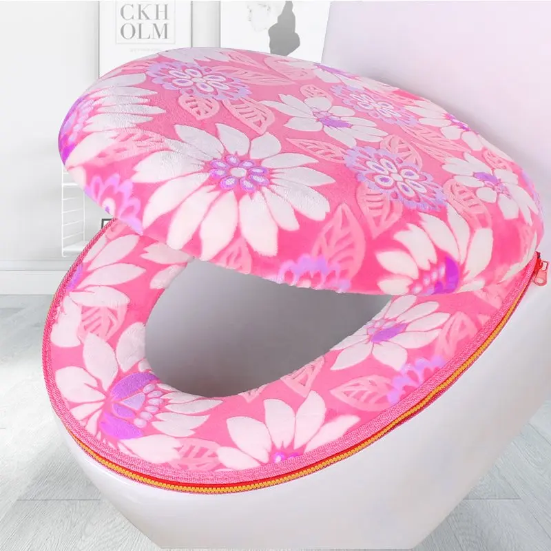 E Pink 2pcs Коврик для унитаза с рисунком панды, набор на молнии, чехлы для сиденья унитаза, мягкий теплый коралловый бархатный коврик для ванной комнаты, универсальные чехлы для сиденья унитаза - Цвет: E Pink 2pcs