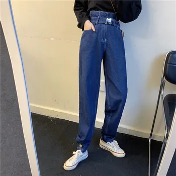 

Sping 2020 Jeans Women Vintage High Waist Harem Pants Belt Chic Tapered Jeans Streetwear