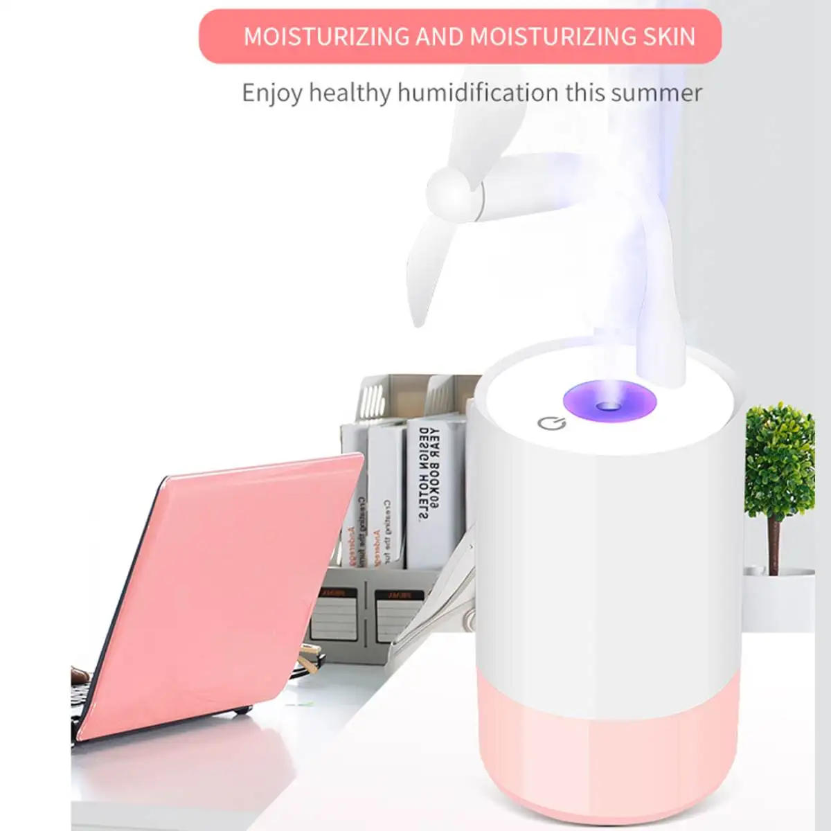 3 in 1 350ML USB Cat Air Humidifier Ultrasonic Cool-Mist Adorable Mini Humidifier With LED Light Mini USB Fan for Home office