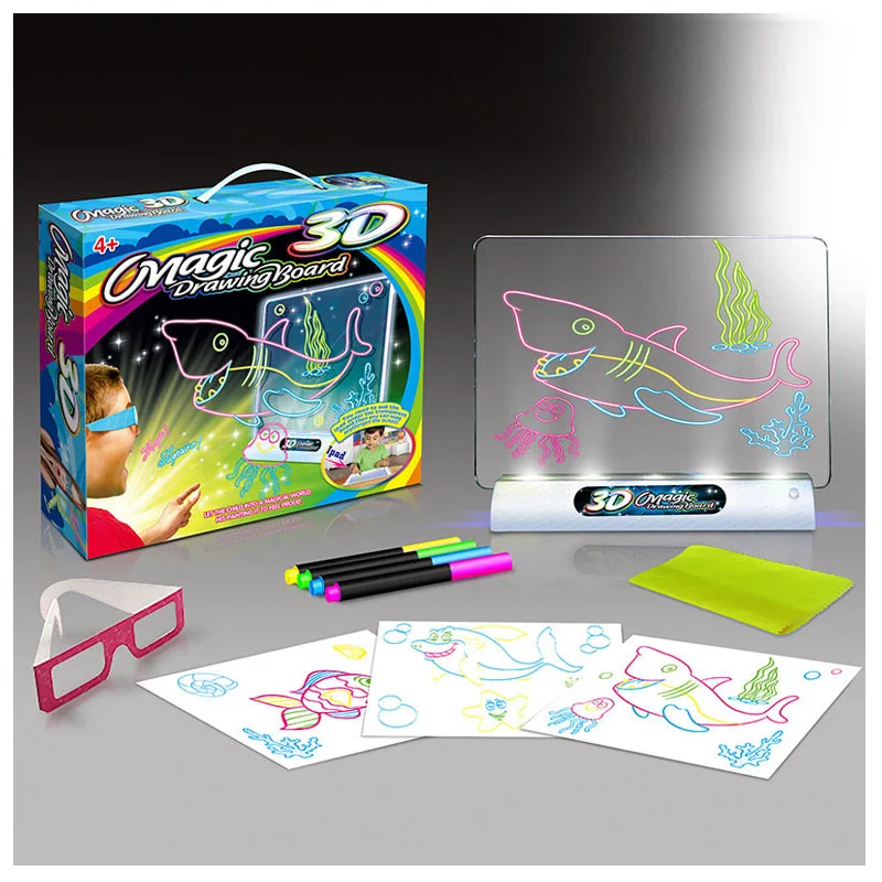 

Hot Sales 3D Shining Drawing Board Oceans Version Color Painted Fantasy Magnetic Drawing Board Fluorescent Board LED Advertiseme