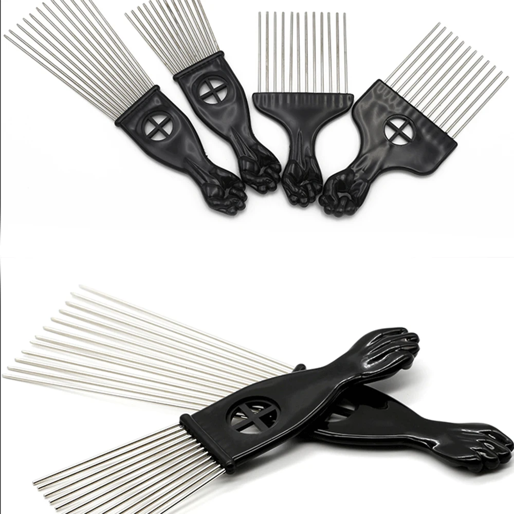 Mayitr 4 Size Black Fist Afro Metal Comb African Hair Pik Comb Brush Salon Hairdressing Hairstyle Styling Tool (1)