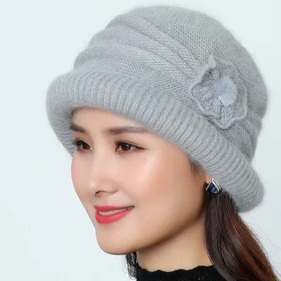 SUOGRY Hat Beanie Женская осенне-зимняя теплая шапка Лыжная шапочка Женская лыжная вязаная шапка полосатый капот Femme меховая женская шапка - Цвет: gray