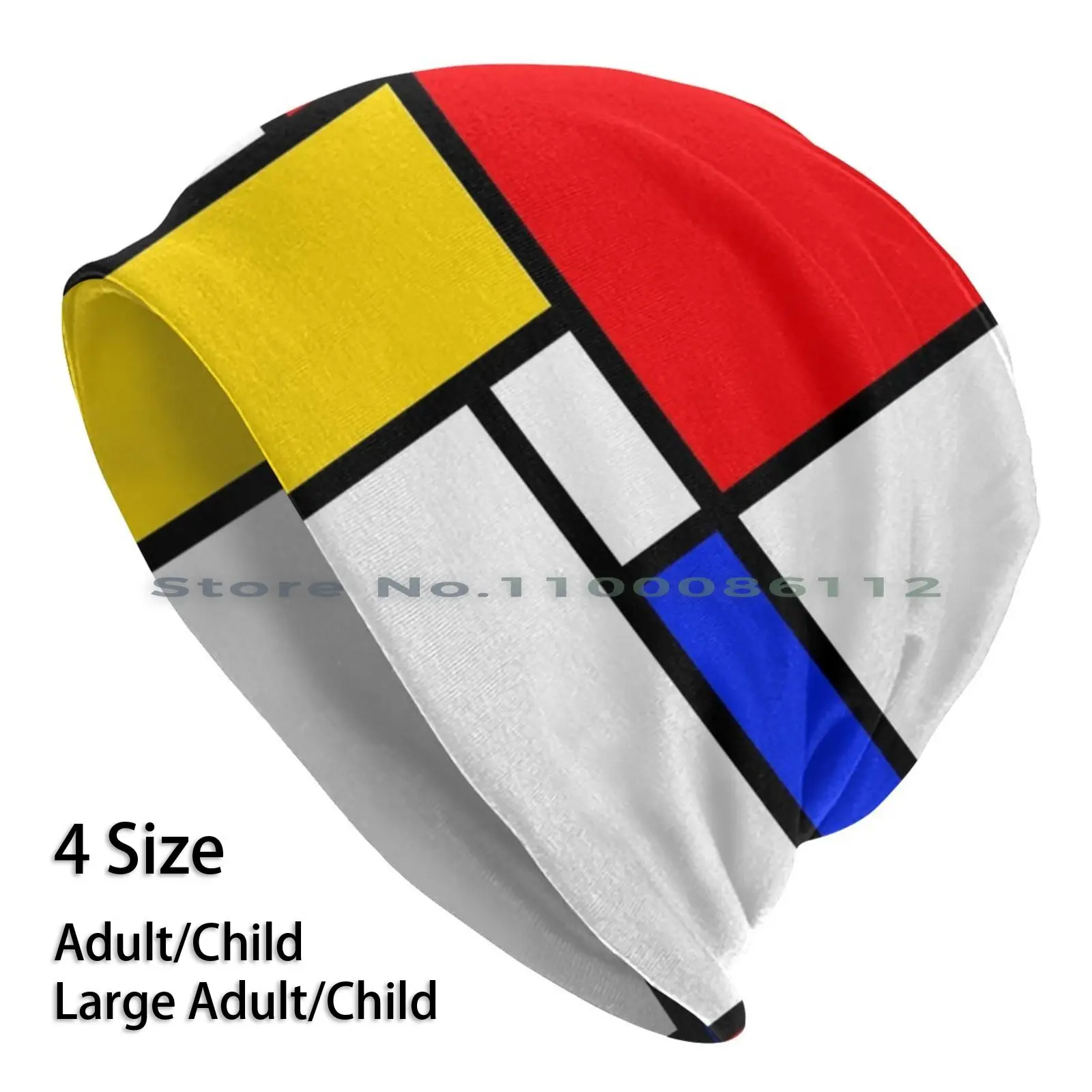 Berretti Mondrian Cappello Lavorato A Maglia Linee Mondrian Colori Primari Blocchi Quadrati Modern Bold Piet Rosso Blu Bianco Giallo Nero Senza Tesa