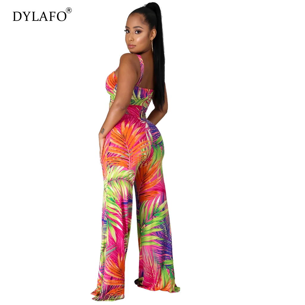 Summer Jumpsuit Women Rompers New Fashion Sexy V-neck Halter Jumpsuits Ladies Boho Floral Print Sleeveless Jumpsuit Overalls