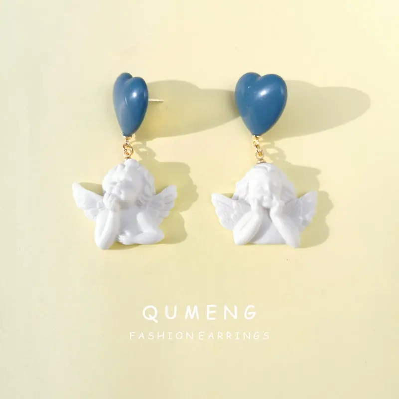 QUMENG новинка Harajuku милая подвеска в виде Амура ангела висячие серьги дымчатое