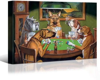 

Dogs Playing Poker Cards Canvas Prints Wall Art,24x16 Inch Funny Famous Painting Giclee Artwork Reproduction Wall Decor