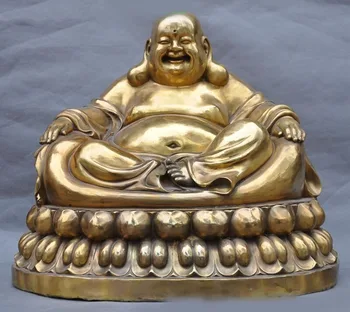 

wedding decoration 18" Chinese Buddhism Brass Happy Laughing Maitreya Bodhisattva Buddha God Statue