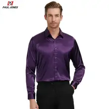 PAUL JONES, Мужская Роскошная приталенная атласная формальная рубашка, однотонные рубашки с длинным рукавом, Повседневные Вечерние шелковые блузки CL5250