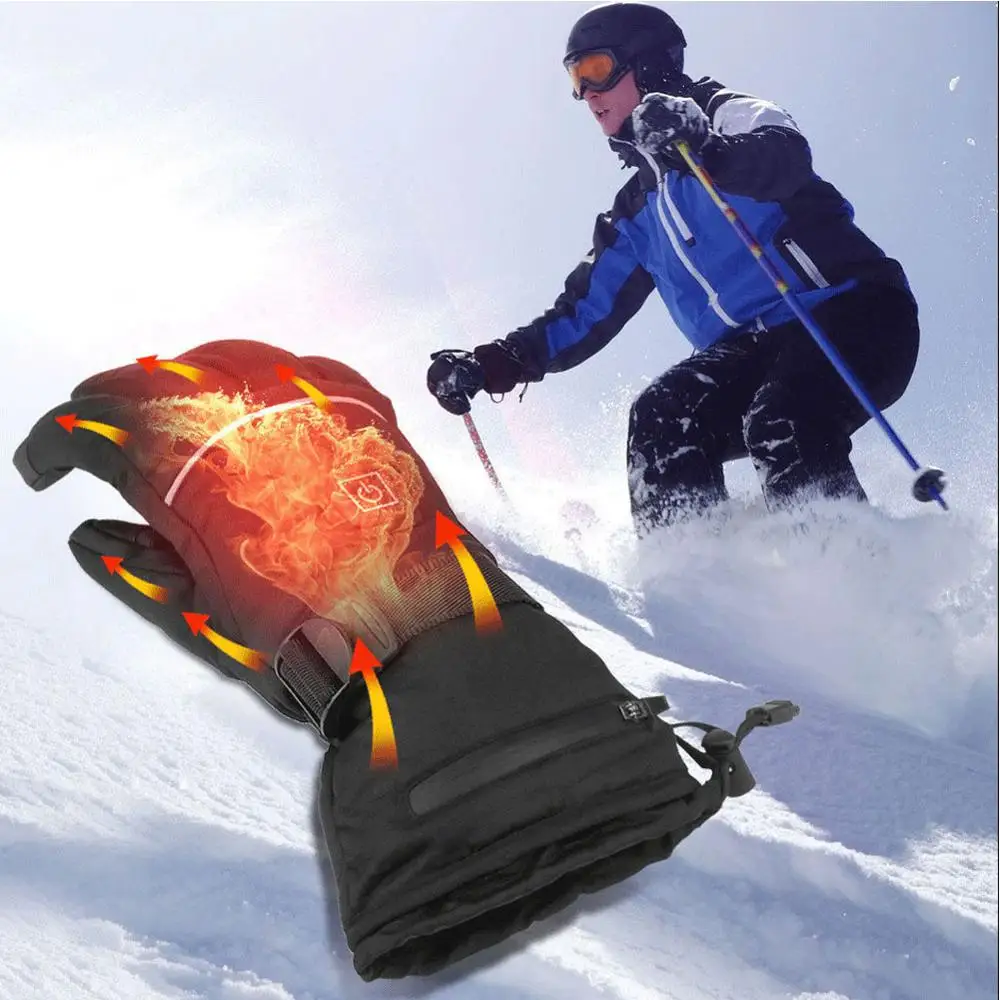 Новые водонепроницаемые перчатки с подогревом на батарейках для мотоцикла, охоты, катания на лыжах, перчатки зимние теплые черные унисекс