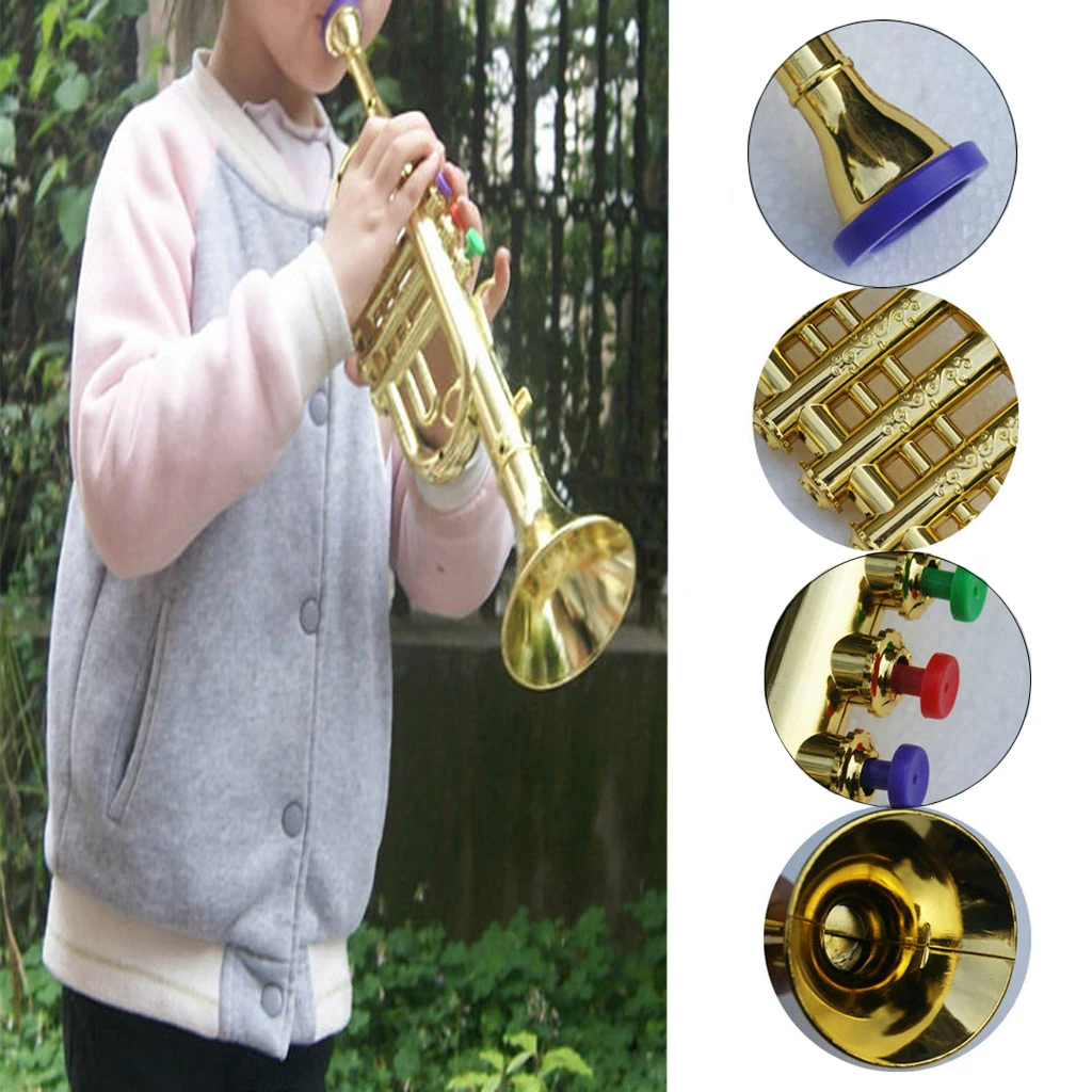 1x Kids Trumpet Plastic with 3 Colored Keys for Early Developmental Toy Golden Music Education Tooyful Children