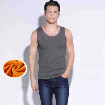 

Male Solid Colour Black Thermo Lingerie Sleeveless Winter Warm Gray Vest Tight Men Cotton Sweater Large Size 3XL