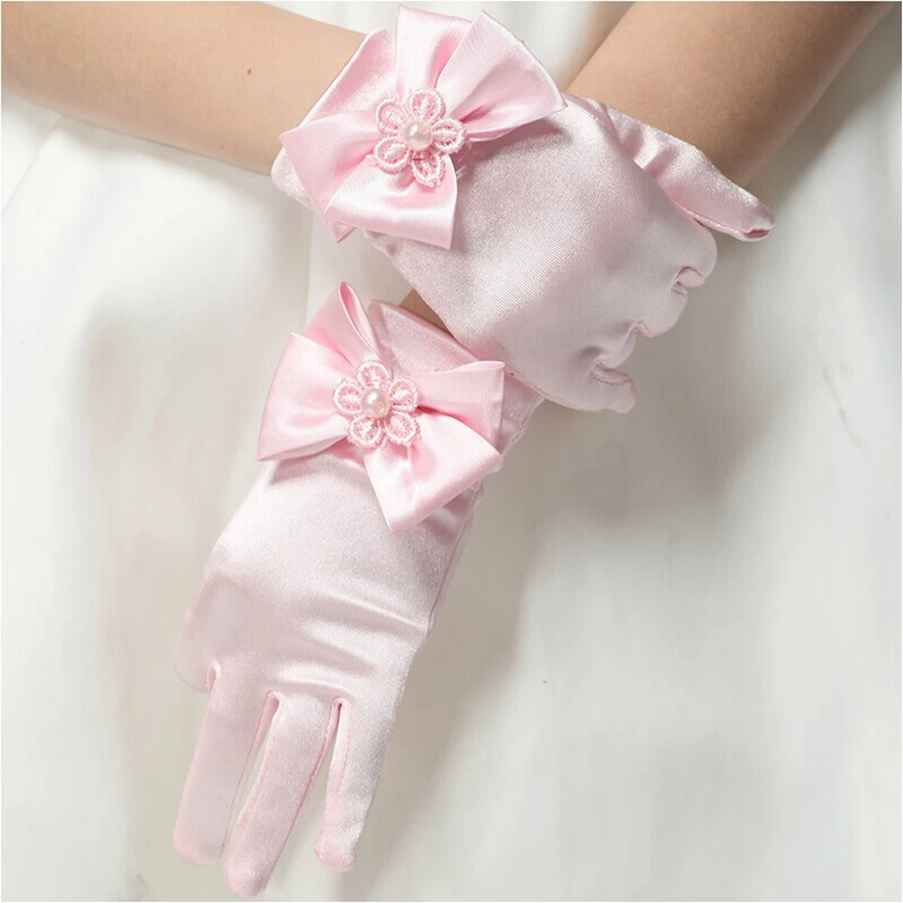 

KEAIYOUHUO Children Princess Dress Gloves Ladies Gloves Short Baby Children Dress Gloves For Girl Wedding Flower Girl Gloves Bow