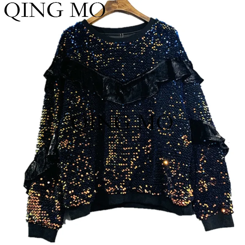 QING MO Женская толстовка с пайетками 2019 оригинальная Женский пуловер длинным