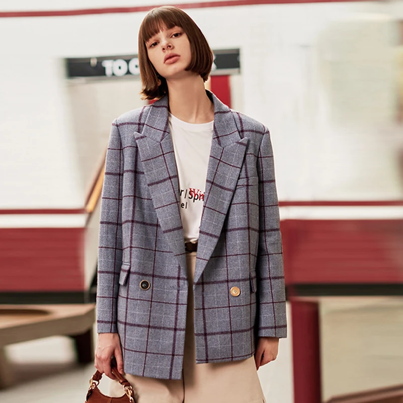 

AEL tweed suit jacket women checked Woolen Blazer fashion loose Asymmetry Casual outer clothing 2019 winter jacket coat