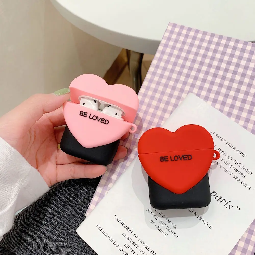 Стерео любовь наушники крышка для Airpods чехол милый силиконовый Bluetooth наушники защитный чехол-1or2 поколение общего