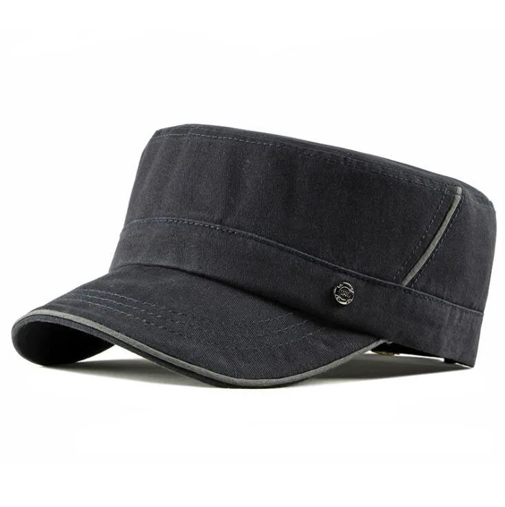 navy blue Новинка весна лето классическая военная шапка однотонная мужская wo мужские шапки армейские кадетские головные уборы хлопок Регулируемый плоский верх шляпа армейская зеленая шляпа - Цвет: navy blue