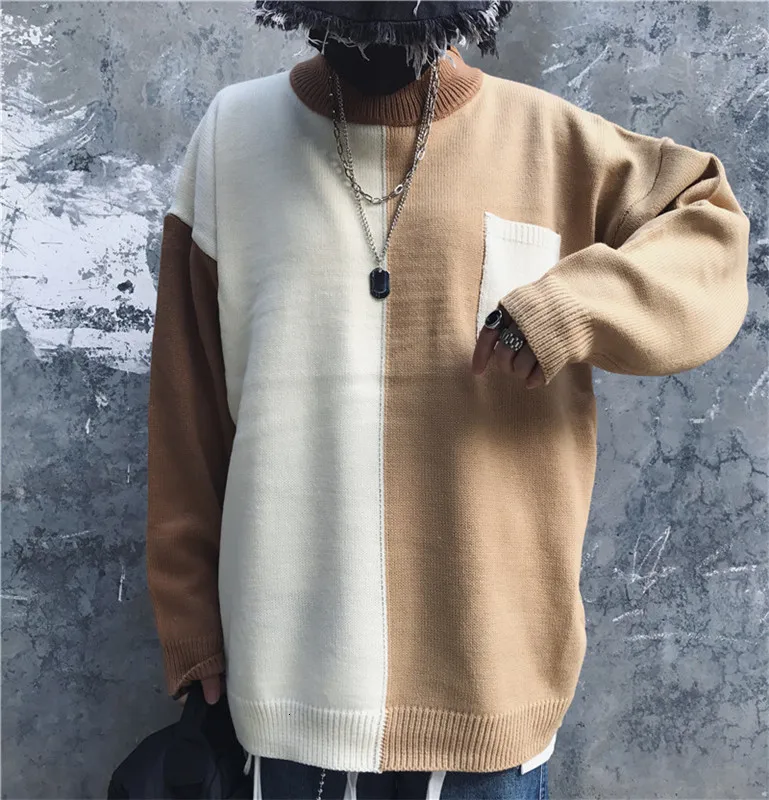 Winter Turtleneck Sweater Men's Warm Fashion Contrast Casual Knit Pullover Men Streetwear Hip Hop Knitting Sweaters Male Clothes