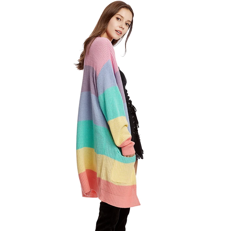 Женский Длинный трикотажный кардиган с v образным вырезом и длинным рукавом