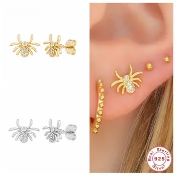 

Aide 925 Sterling Silver Cute Spider Stud Earrings Fashionable Stud Earrings For Women Jewelry Zircon Pendientes Brincos Aretes