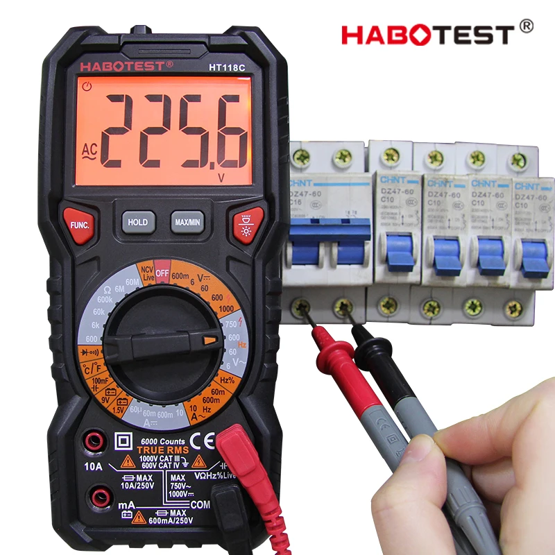 Online Habotest HT118C 6000 cuentas multímetro digital multímetro multi probador transistor condensador probador multiprobador profesional